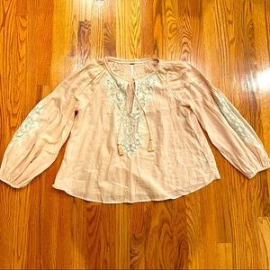 NWT Free People blush pink tunic with inset cream lace